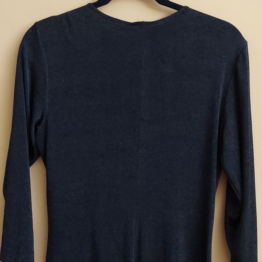 CHICO'S Travelers Non-Wrinkle Navy Pullover Faux Wrap Front Midi Dress M Comfort - Picture 7 of 9